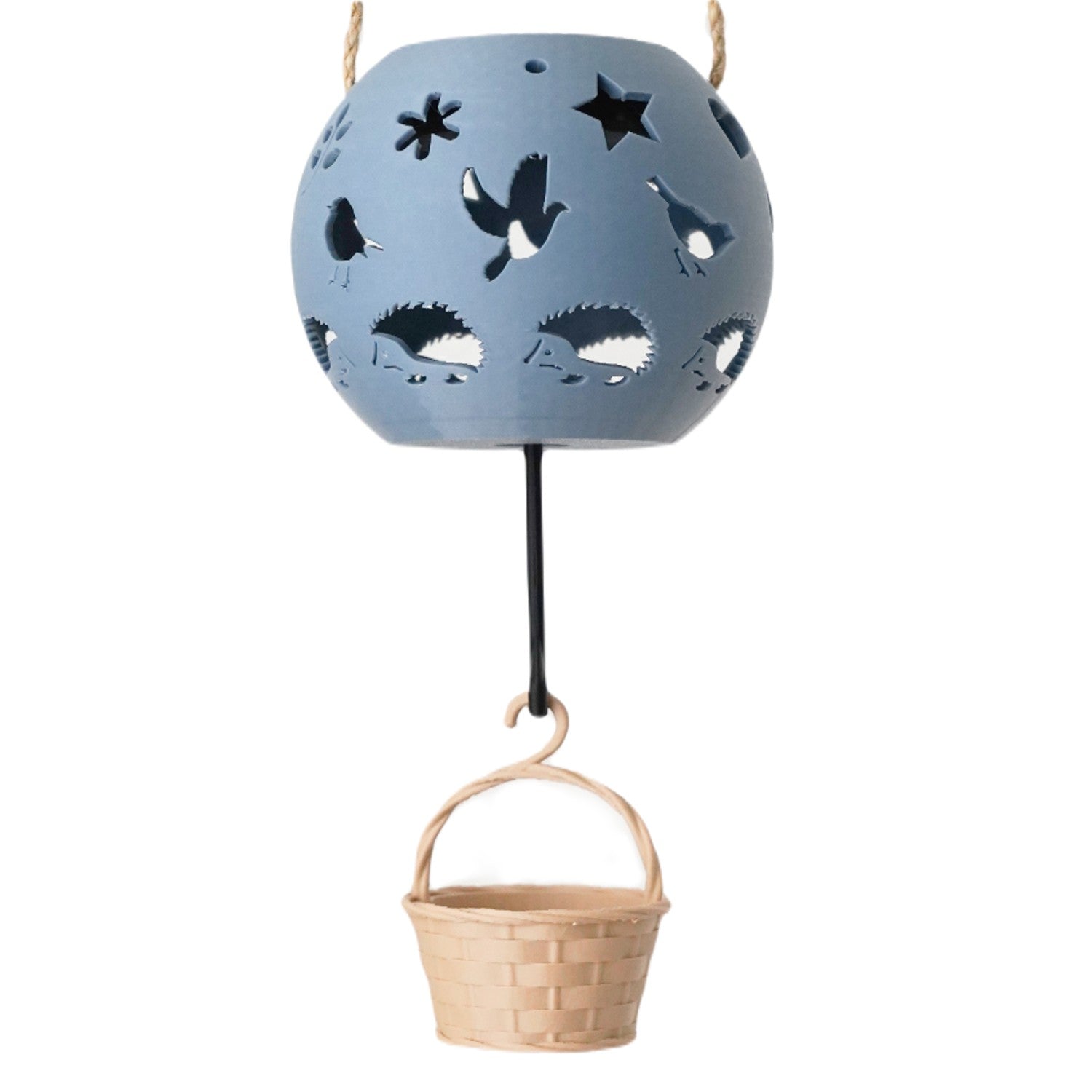 Vogelvoer hanger met solarlampje in grijs-blauw