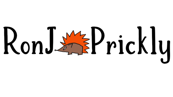 logo met de tekst RonJ Prickly en een afbeelding van een egel (grafisch)